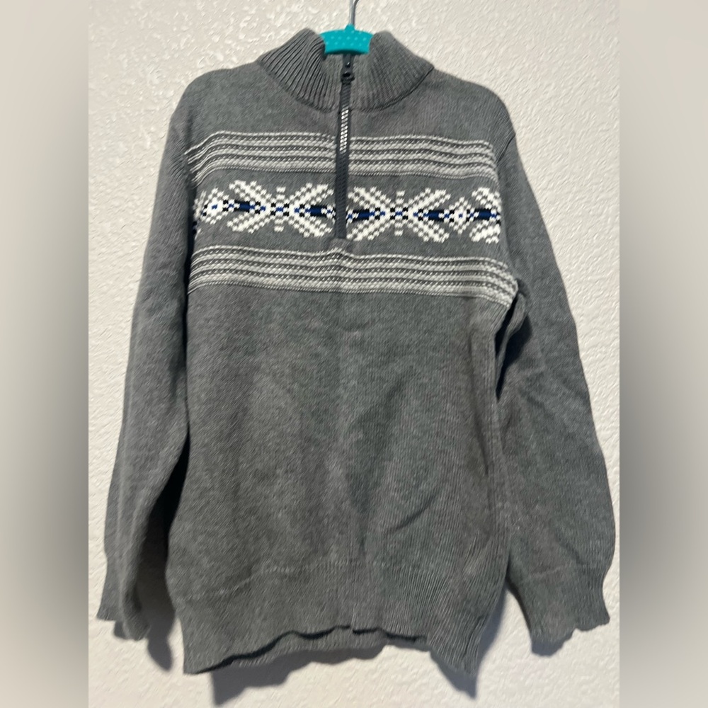 Gymboree Gray Kids Sweater with Blue Pattern 1/4 Zip